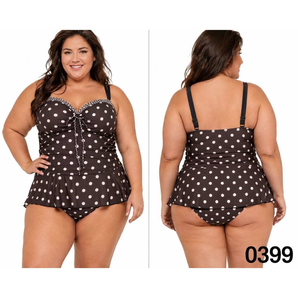 Plus Size 4X Tankini Swimsuit Set - Polka Dot Tummy Control Top & Briefs- 0399